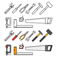 Obraz premium Repair tools and construction tools icon. Working tools flat vector icons isolated on white background