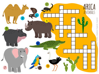 African animals crossword pattern on white background, vector illustration