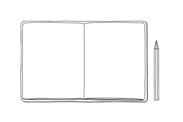 notebook and pencil hand drawn line art vector cute painting illustration