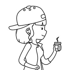 Woman cartoon with coffee mug design