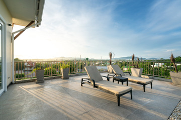 sea view pool villas with sun bed or sun lounger and bedroom
