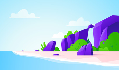 Paradise beach of Seychelles . Summer banner. Landscape illustration. Flat design