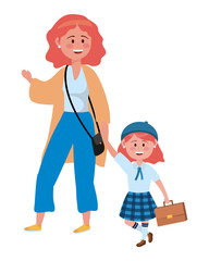Mother and daughter going to school design