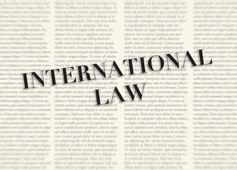 Obraz premium The word INTERNATIONAL LAW written and highlighted in front of blurred text columns on background of light yellow color