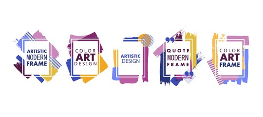 Modern frame design. Vector artistic box, place for text with hand drawn brush strokes.