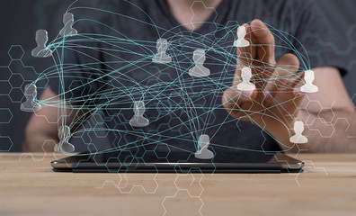  relation and organization structure. Social media. Business and communication technology concept