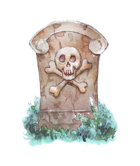 cartoon gravestone icon watercolor illustration