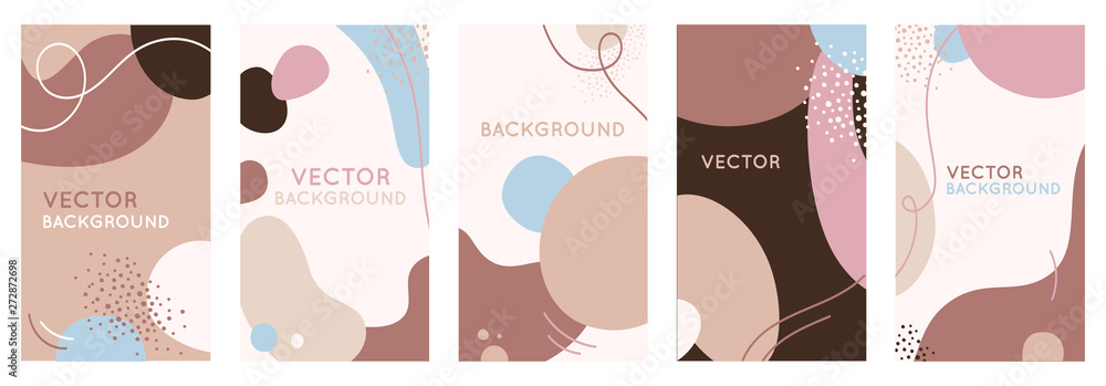 Poster Vector set of abstract creative backgrounds in minimal trendy style with copy space for text - design templates for social media stories and bloggers