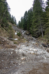 Fototapeta na wymiar Panorama of untouched landscapes in the Austrian Alps with river, streams and waterfalls