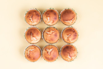 Homemade tasty delicious muffins pattern background