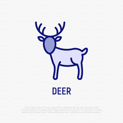 Cartoon deer with antlers thin line icon. Modern vector illustration.