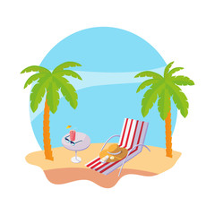 summer beach with palms and chair scene