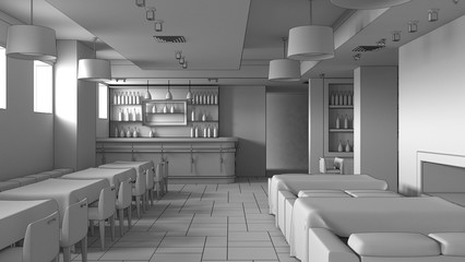 restaurant, interior visualization, 3D illustration