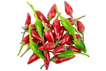 group of hot red and green jalapeno peppers 