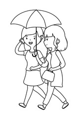 Women cartoons with umbrella design