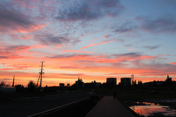 beautiful colorful sunset sky in the city