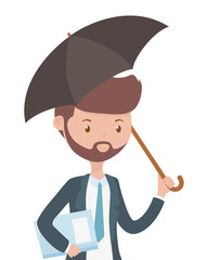 Man cartoon with umbrella design