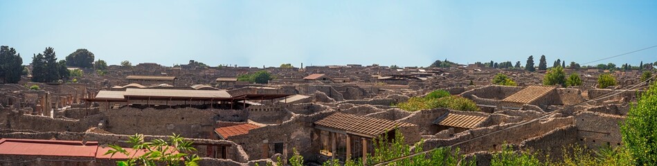 An ancient cobbled street in the ruins of Pompeii, Italy, 2019.