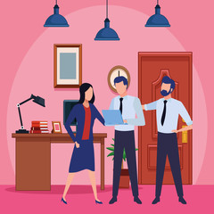 Business coworkers with office supplies