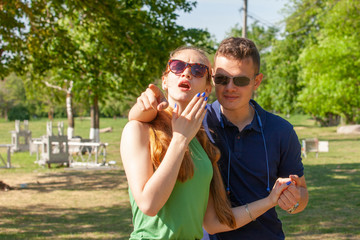 Fototapeta premium Couple in love enjoying a walk on a sunny spring day.
