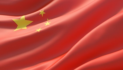 Waved highly detailed close-up flag of China. 3D illustration.