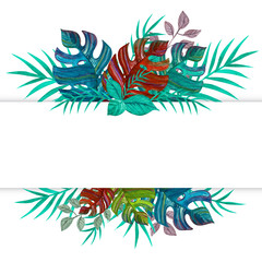 Tropical leaves. Frame. Template for invitations, cards.