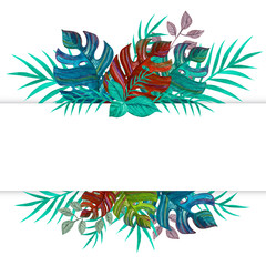 Tropical leaves. Frame. Template for invitations, cards.