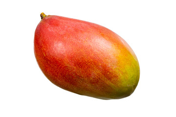 Ripe mango fruit isolated on white. Red yellow sweet mango fruit on white background