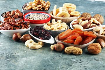 Composition with dried fruits and assorted healthy organic nuts