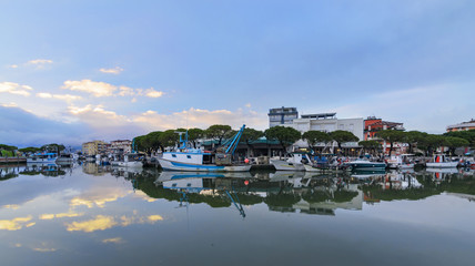 The harbor in Caorle in the evening