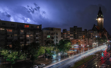 Fototapeta na wymiar Berlin City lightning storm street night