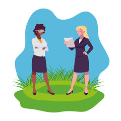 interracial businesswomen on the lawn characters