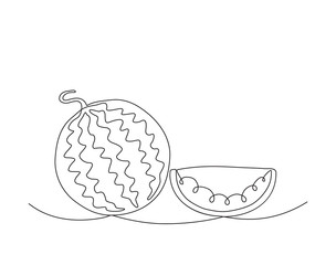 hand drawn minimal illustration of a watermelon drawn with one line.