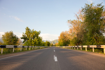 Fototapeta premium asphalt road to the village on the background of the mountain