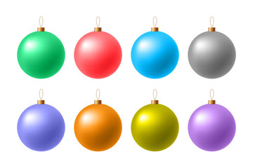 Colorful Christmas matte balls on a white background.