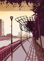 Columbus modern vector poster. Columbus, Ohio landscape illustration.Top 20 most populated cities of the USA.
