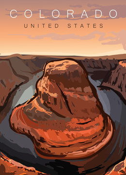 Colorado modern poster vector illustration.Colorado desert landscape,United states.