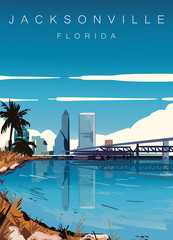 Jacksonville modern vector illustration.Jacksonville, Florida landscape poster.