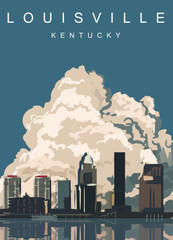 Louisville modern vector poster. Louisville, Kentucky landscape illustration. Top 30 most populated cities of the USA. - obrazy, fototapety, plakaty