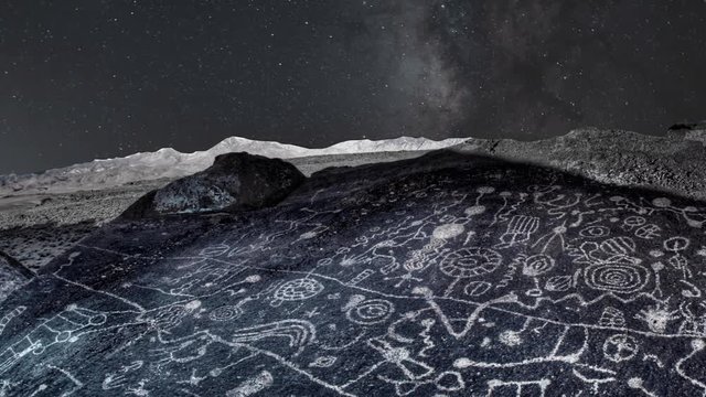 Night Sky over Ancient Petroglyphs in Eastern Sierra Nevada Mountains California