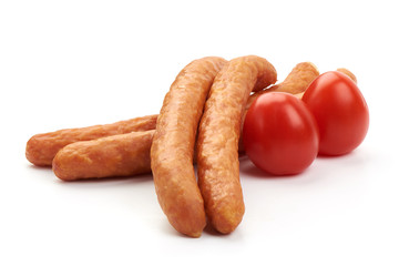 Polish Kabanosy dry sausages, close-up, isolated on white background