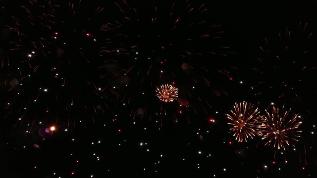 Beautiful fireworks show on Independence day. 4K clip of wonderful of fireworks for background. Magnificent holiday fireworks in celebration concept close up.