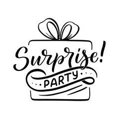 Hand drawn holiday lettering and icon for surprise gift box design. Handwritten letters. Typography quote. Vector