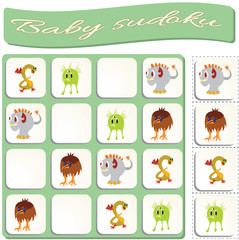 Obraz premium Baby Sudoku with colorful monstres images