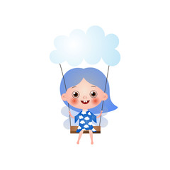 Cute fairy cloudy girl with blue hair stay on swing
