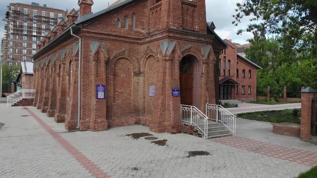 View of Jesus Evangelical Lutheran church that is located in the city center. view from quadcopter.