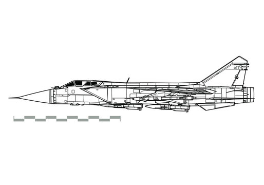 Mikoyan MiG-31 Foxhound. Outline vector drawing