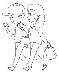 Couple of woman and man cartoon design