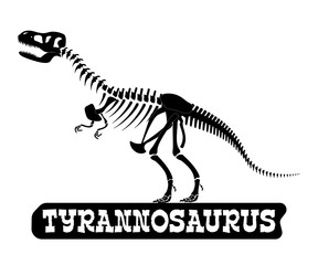 Dinosaur skeleton. Tyrannosaurus. Silhouette on isolated background. Sticker, magnet. Vector