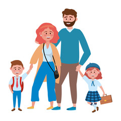 Parents with kids going to school design